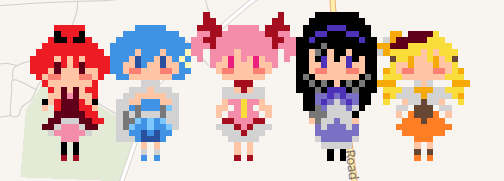 Puella Magi holy quintet, (using perler bead sprites from NyanRuki on deviantart as reference)