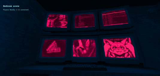 Bedroom scene with videos across 6 monitors (WIP)