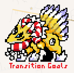 Pixel art of Kyubimon with the text "Transition Goals" below them