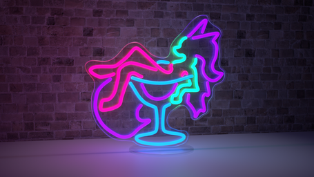 Neon the Braixen as a neon sign, sitting in a martini glass. Parody of actual neon sign designs I've seen