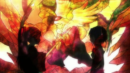 The scene with Sayaka and Kyoko in the church played an unreleased, instrumental version of Sis Puella Magica that almost feels like it's mixing with Decretum, Sayaka's theme. I really think they should have kept it here